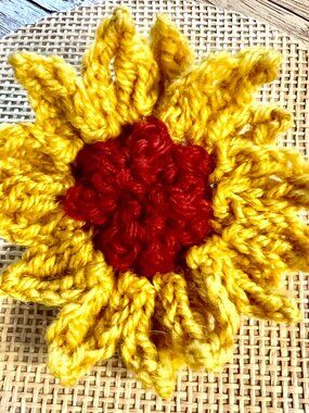 Hand Crocheted SUNFLOWER BROOCH/KEYCHAIN/BAG CHARM 'Handmade by Me' NWT